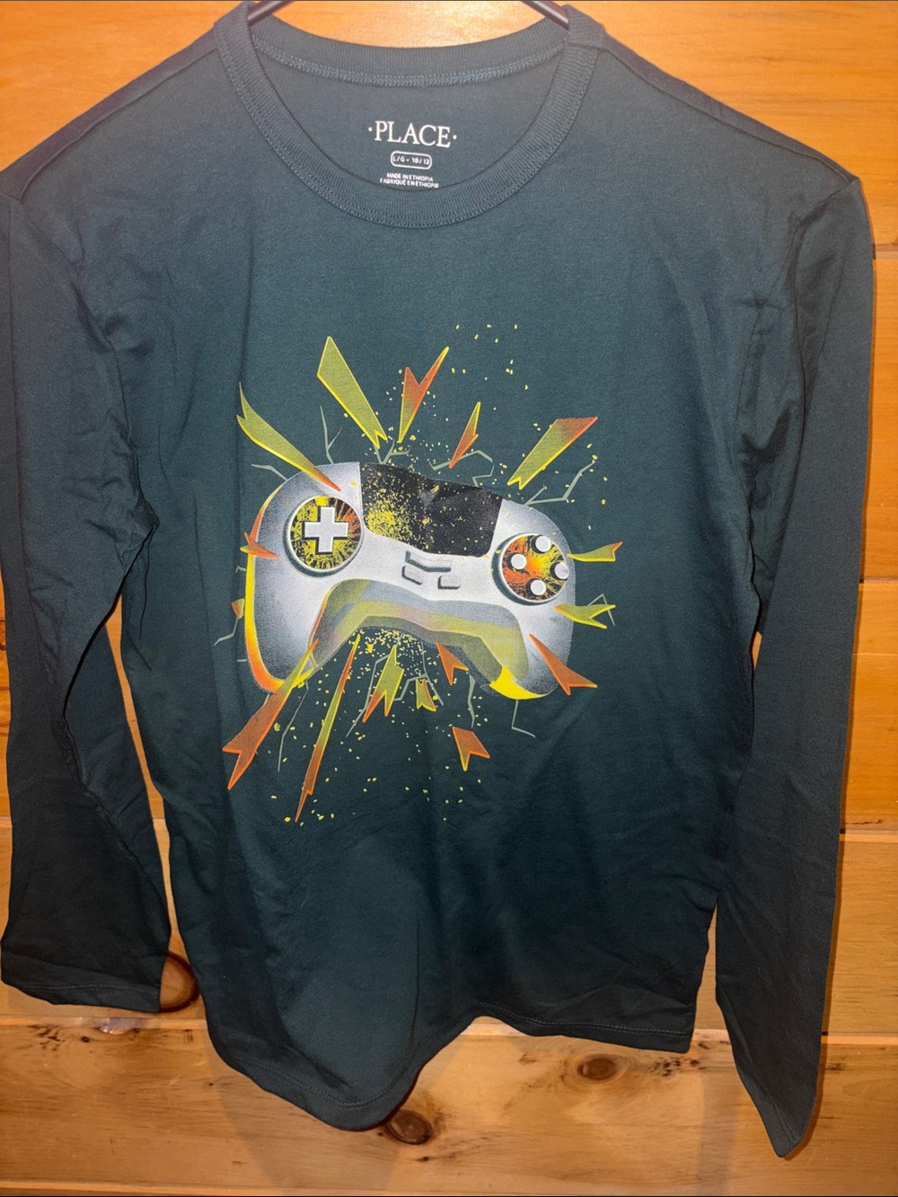 PLACE Dark Green Long-Sleeve Tee with Colorful Gaming Controller Graphic